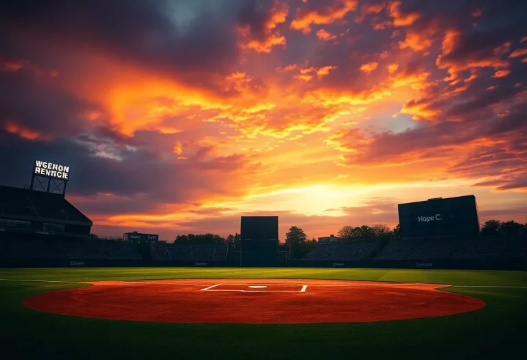 Baseball field under sunset representing community support