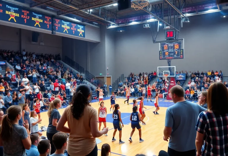 Women’s basketball game featuring players in action on a lively court.