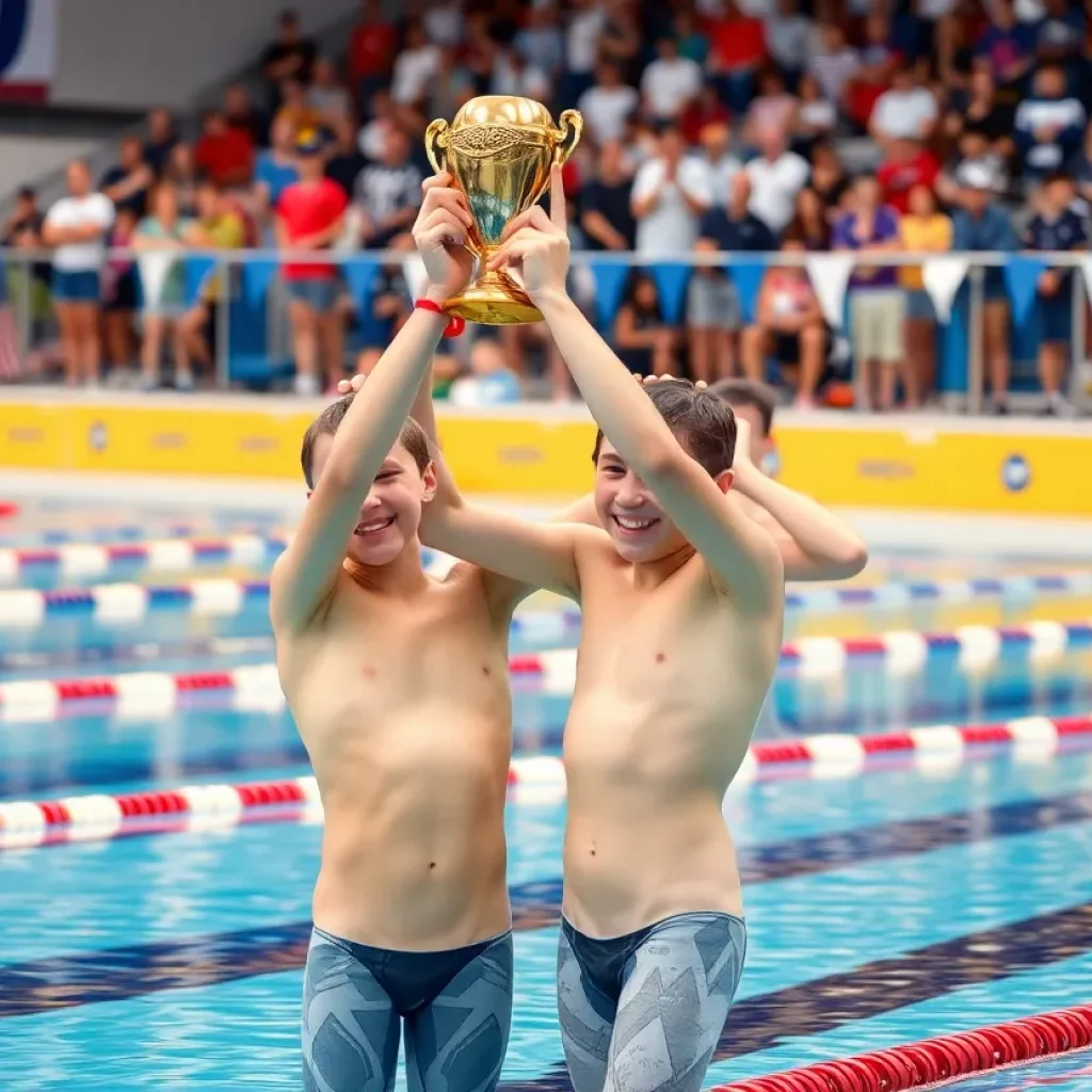 Team USA swimmers celebrating their victory at the World Junior Swimming Championships