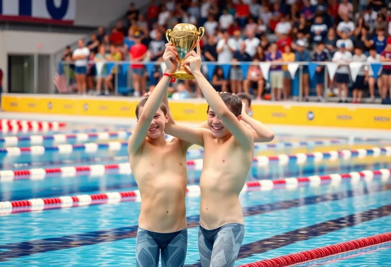 Team USA swimmers celebrating their victory at the World Junior Swimming Championships