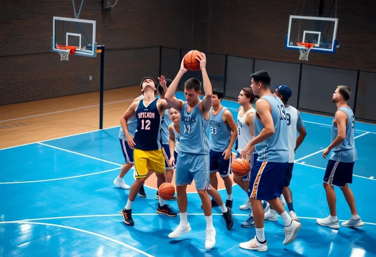 Basketball players showcasing teamwork on the court