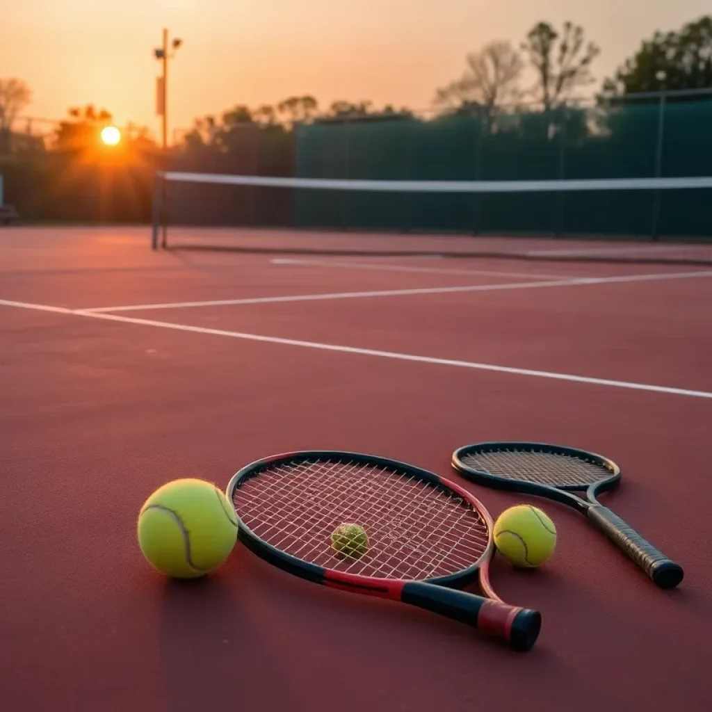 Tennis court at sunset symbolizing retirement