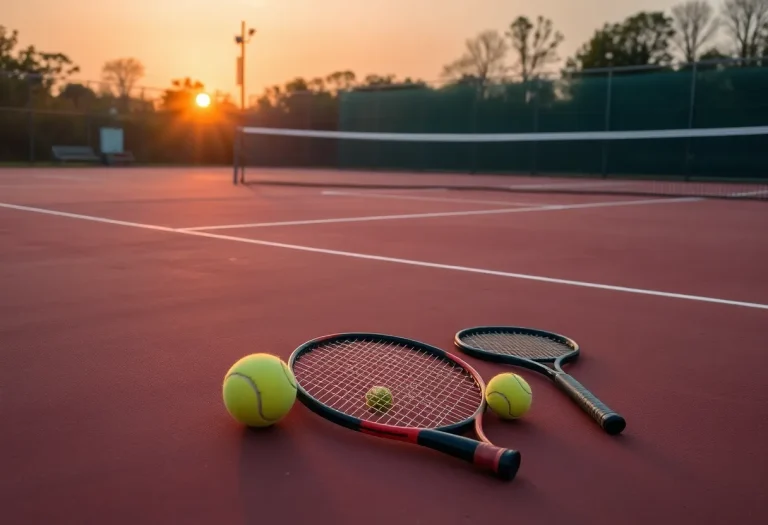 Tennis court at sunset symbolizing retirement