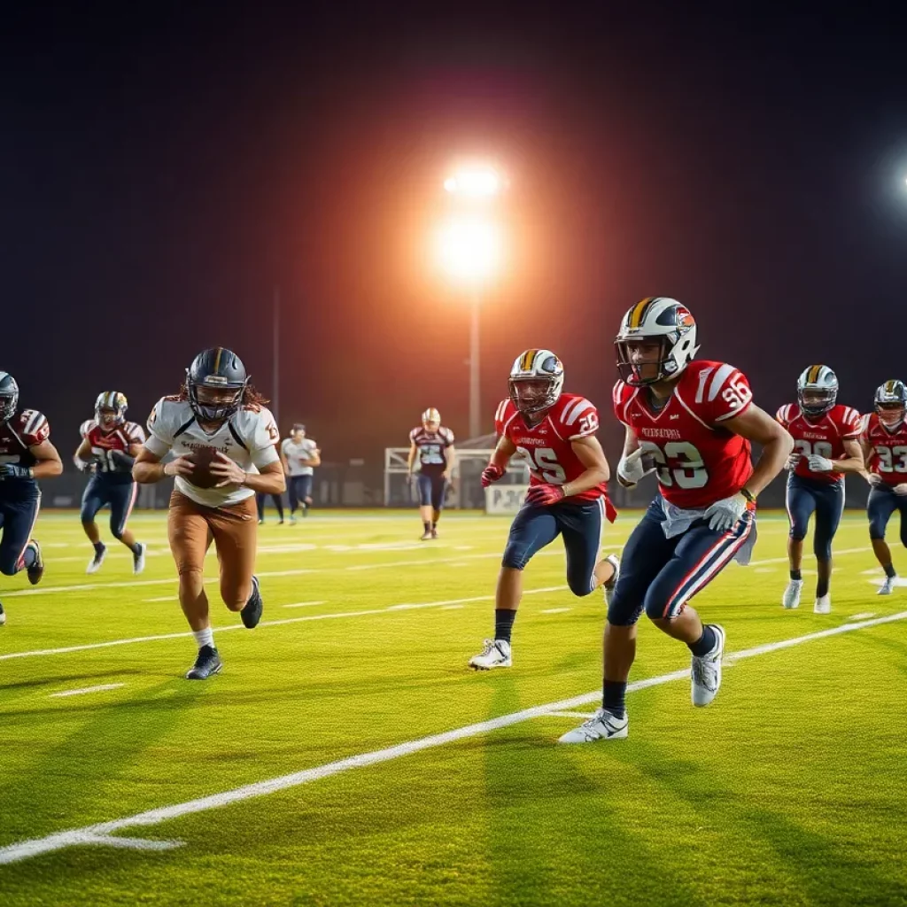 High school football players in action during a game