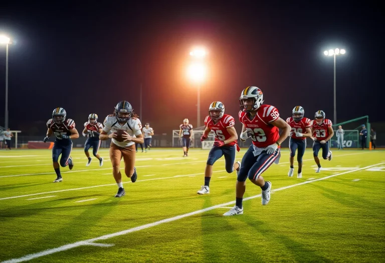 High school football players in action during a game