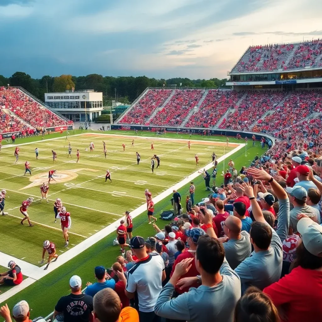 Exciting Texas high school football game with players and fans