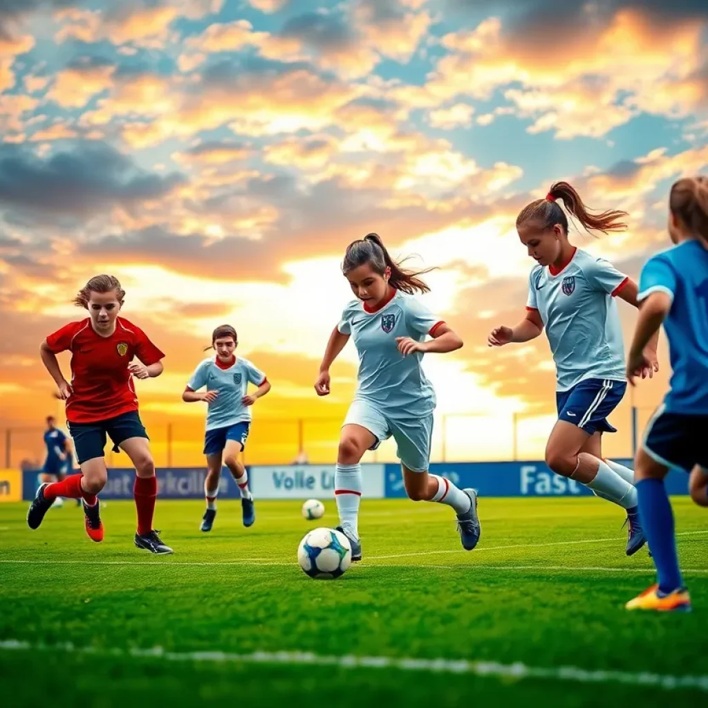 Youth soccer players showcasing teamwork and determination