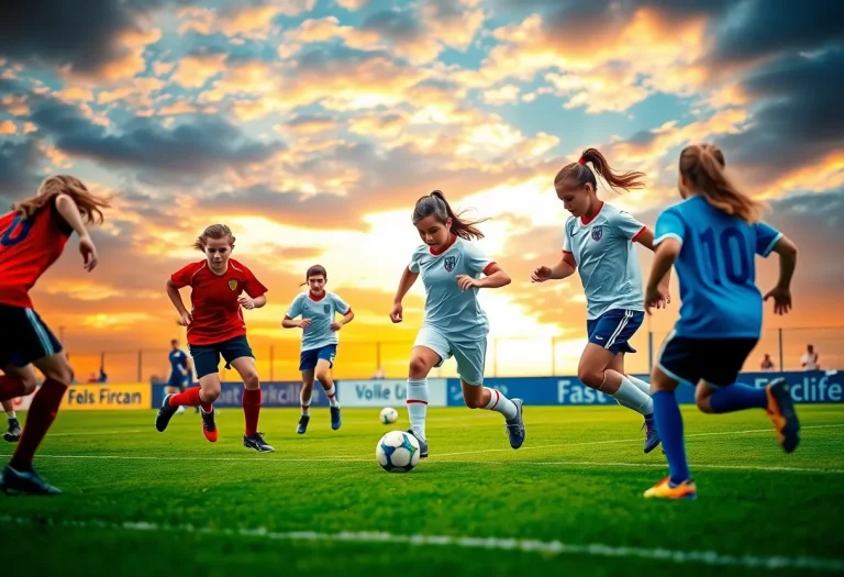 Youth soccer players showcasing teamwork and determination