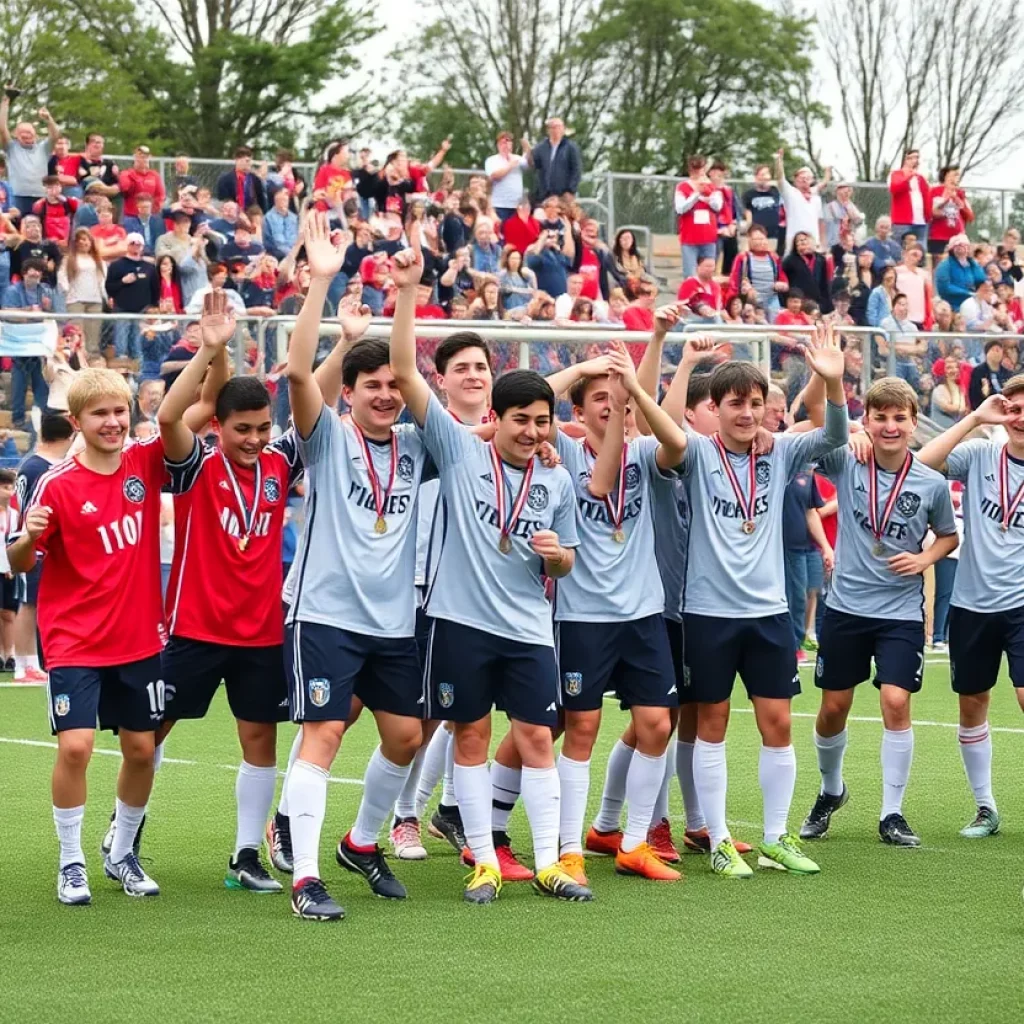 Tolland Eagles Soccer Team celebrating their championship victory