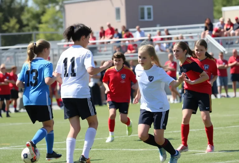 Traip Academy players celebrating their victory in high school soccer match against Waynflete.