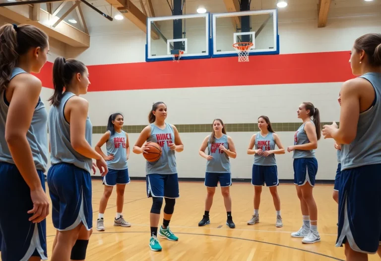 High school girls basketball team practicing