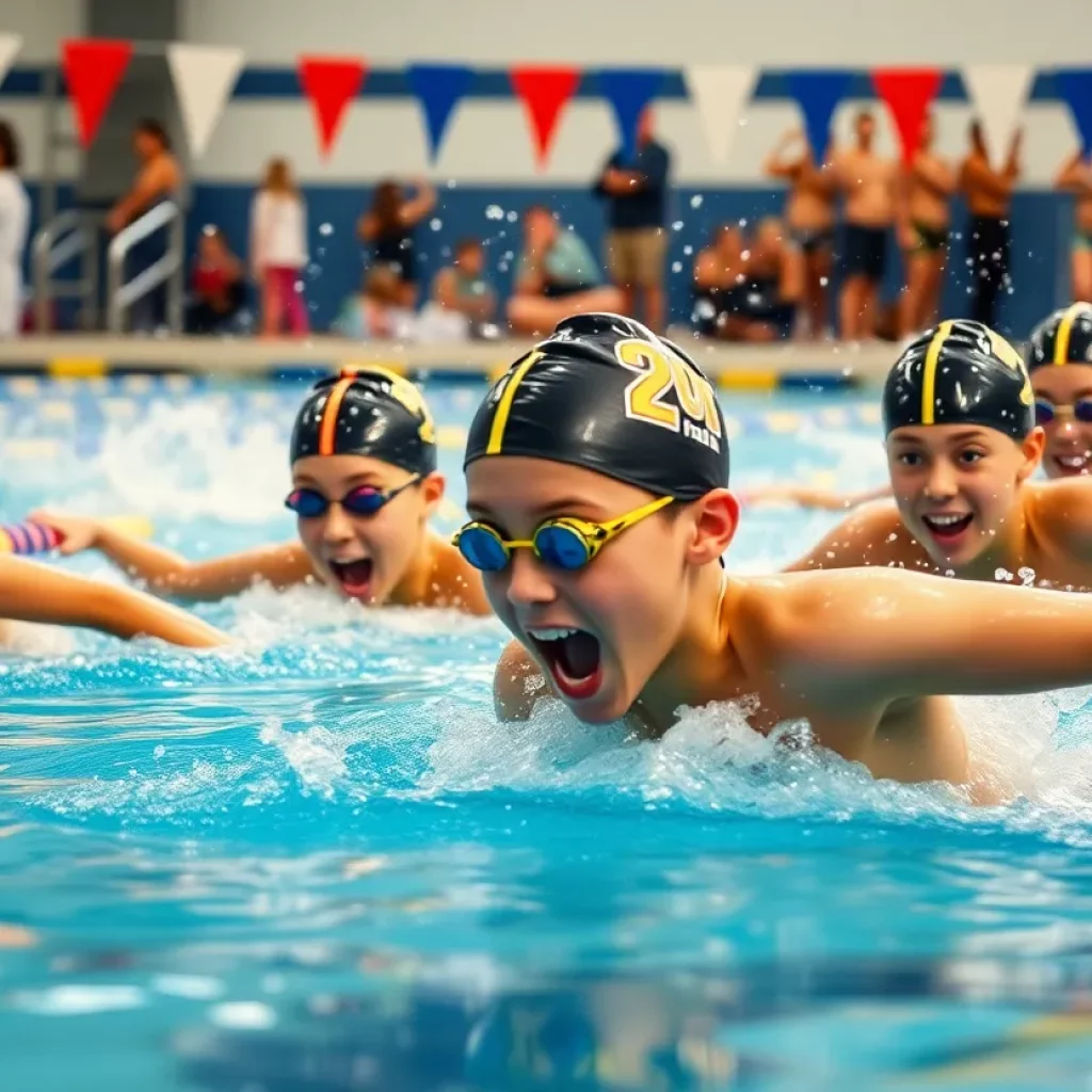 Young swimmers competing in a swimming meet