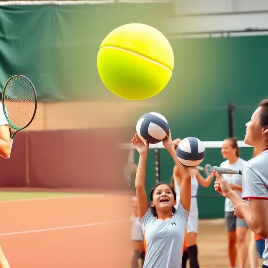 Twentynine Palms High School tennis and volleyball teams in action.