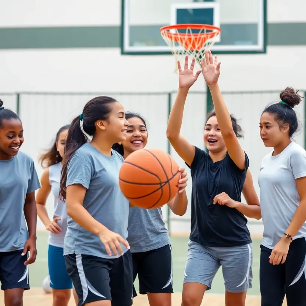 Umatilla high school girls basketball team practicing with energy and enthusiasm