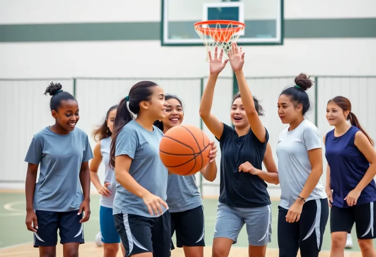 Umatilla high school girls basketball team practicing with energy and enthusiasm