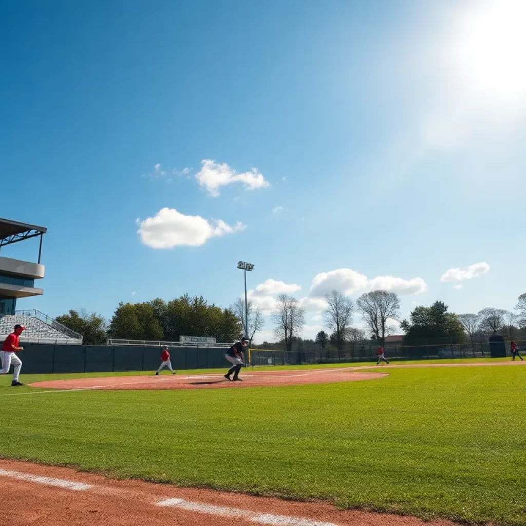 University Heights baseball field with players during practice