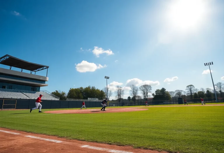 University Heights baseball field with players during practice
