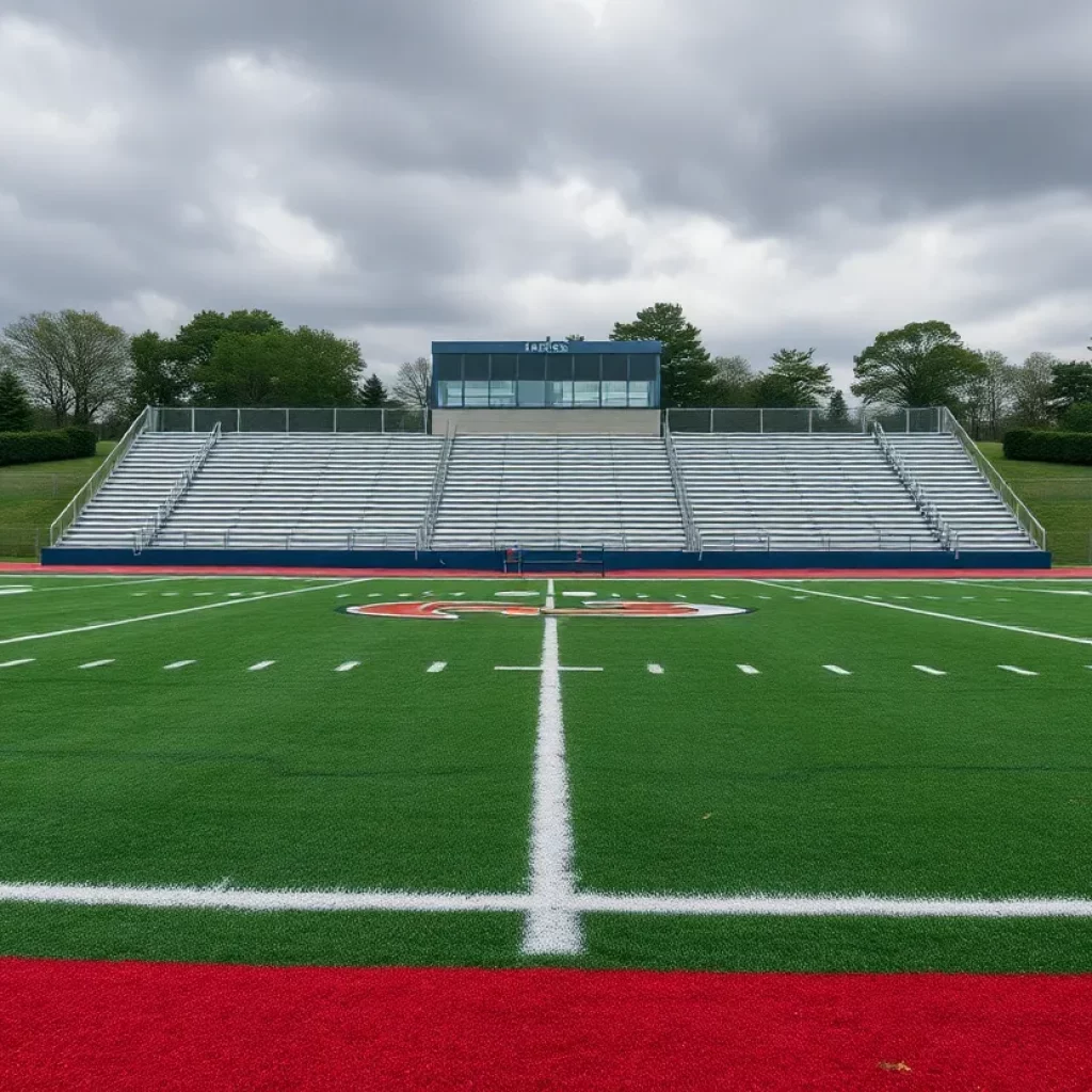 Empty football field at Ursuline High School