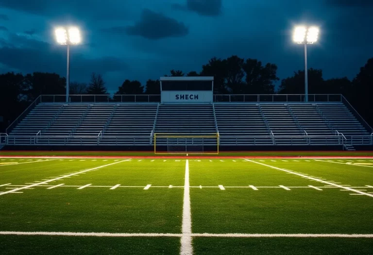 Empty football field at Ursuline High School