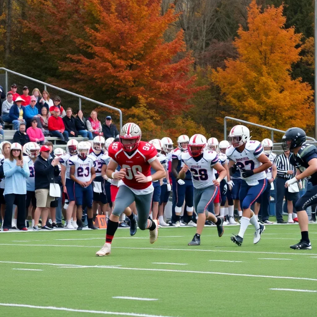 High school football players in action during a Vermont game
