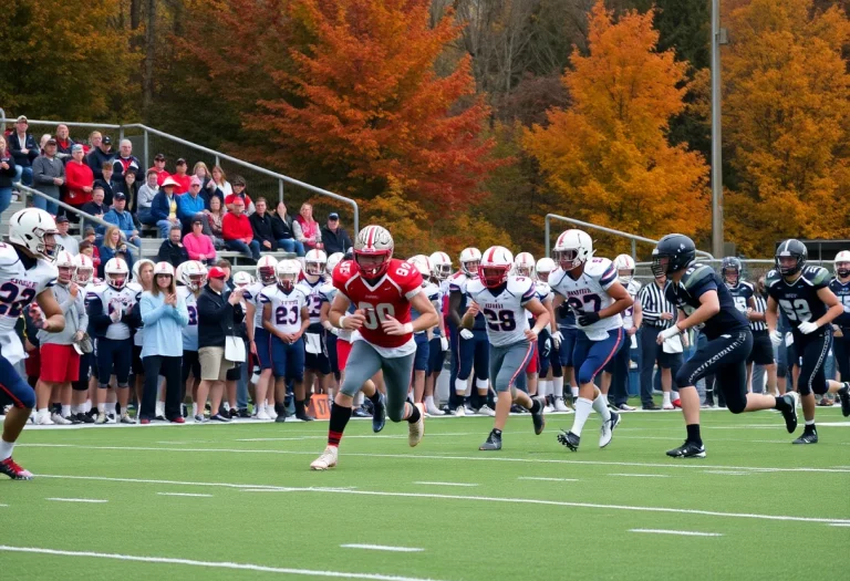 High school football players in action during a Vermont game