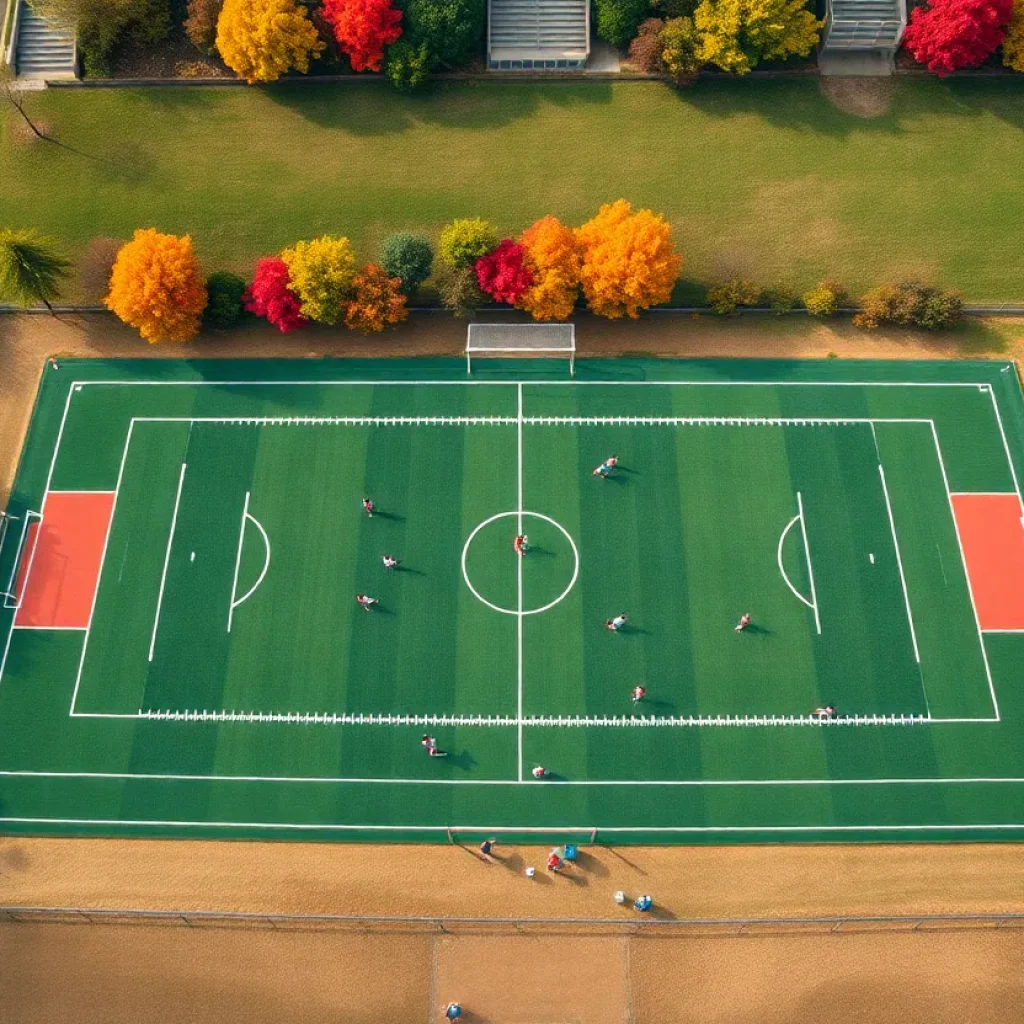 High school athletes playing soccer and volleyball in fall