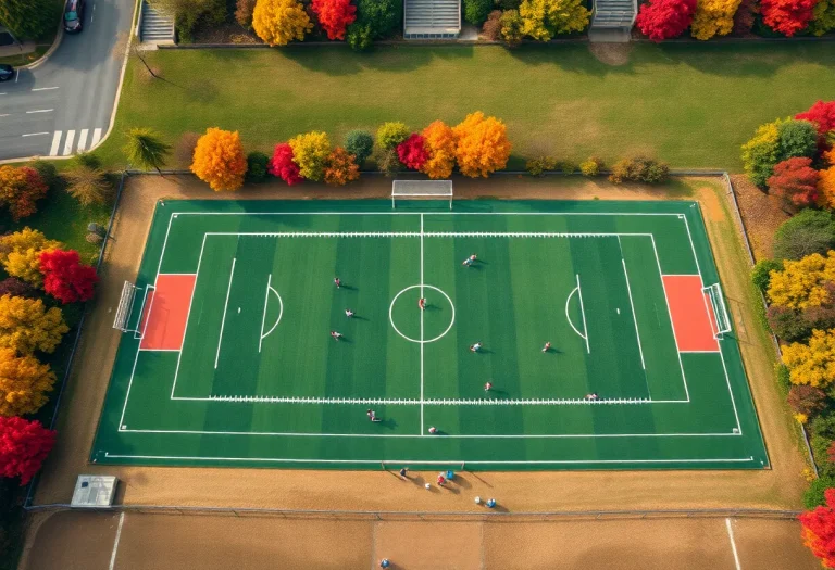 High school athletes playing soccer and volleyball in fall