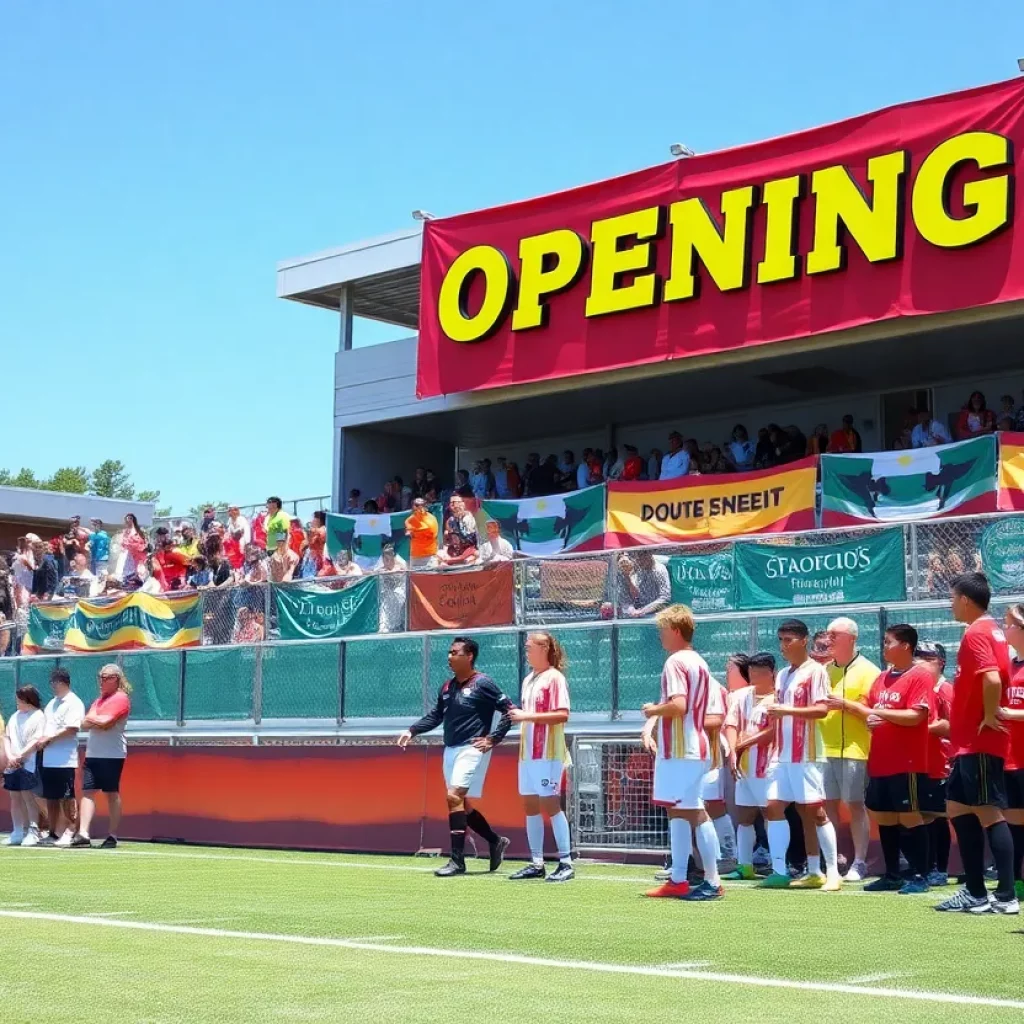 High school soccer teams preparing for a match