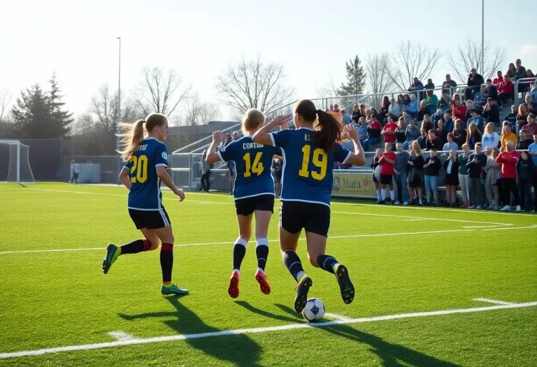 High school soccer teams from Watertown in action during a match.