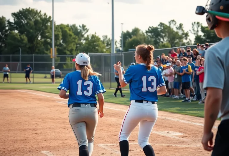 Waverly Vikings softball team celebrating victory