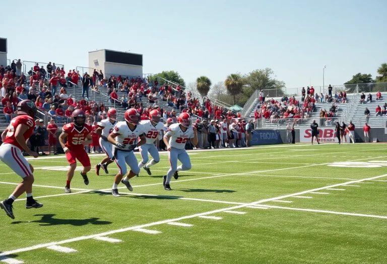 High school football players in action during a game.