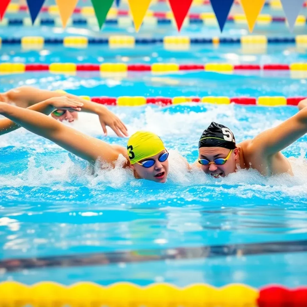 Swimmers competing in a high school swimming championship