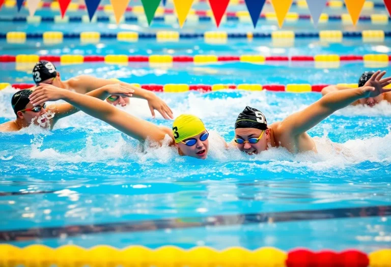 Swimmers competing in a high school swimming championship