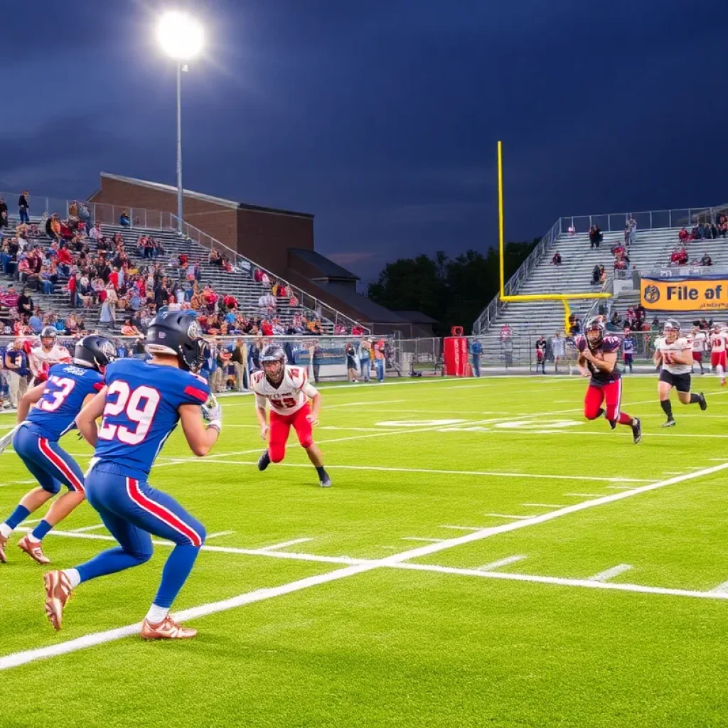 High school football players in action on the field