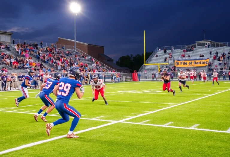 High school football players in action on the field