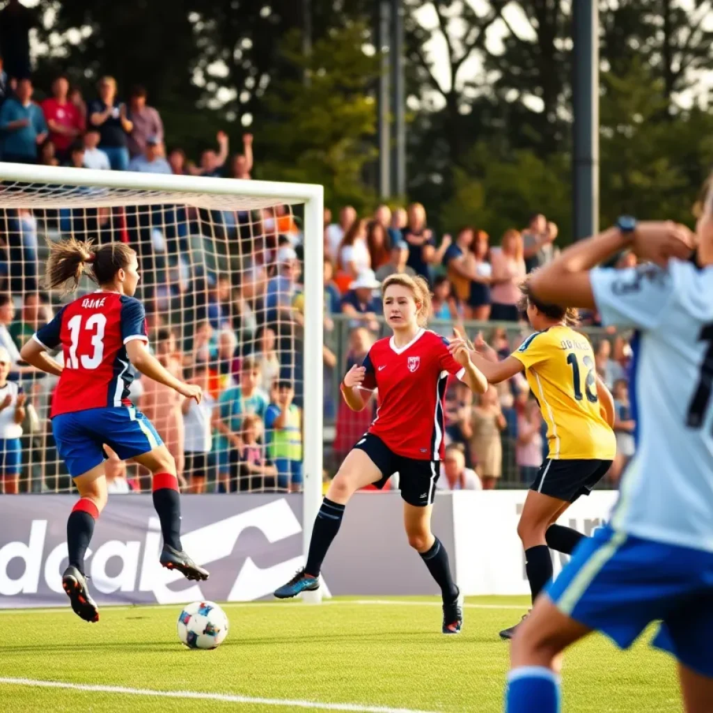 Woodstock Academy soccer players in action during a match