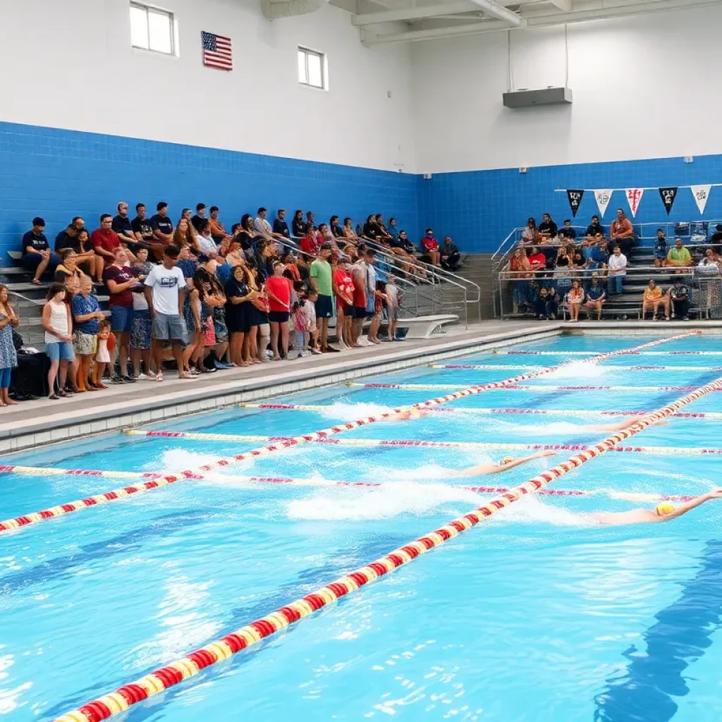 Girls competing in a high school swimming and diving meet in Wyoming