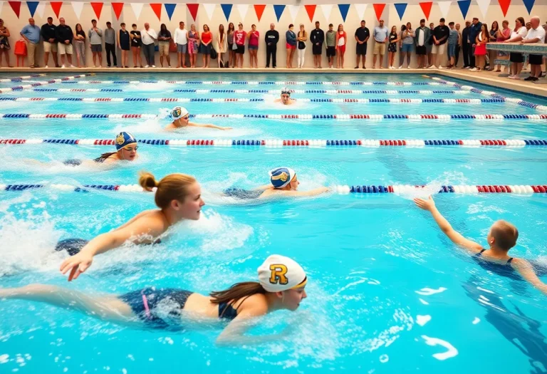 Girls competing in high school swim meet
