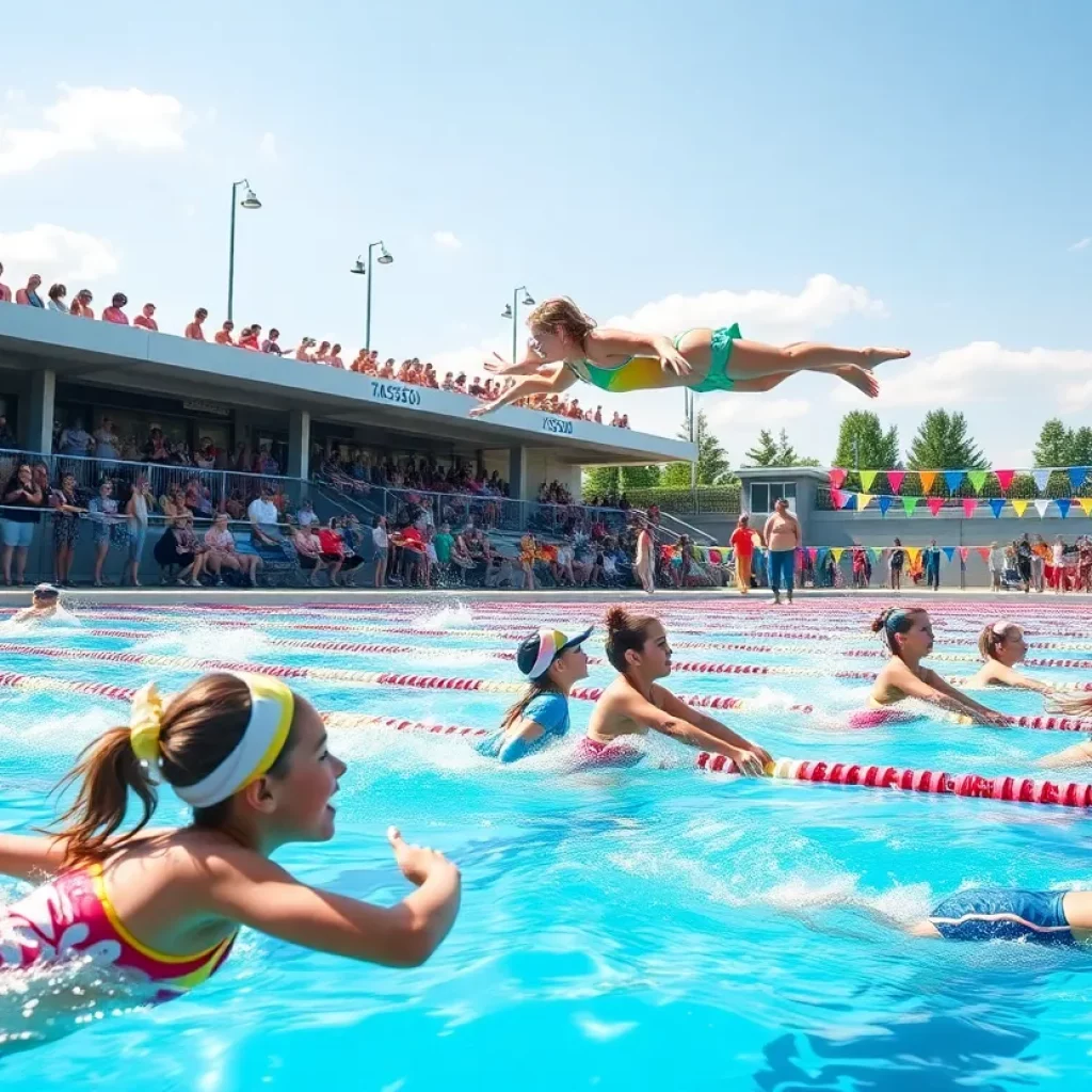 Girls participating in a high school swimming competition