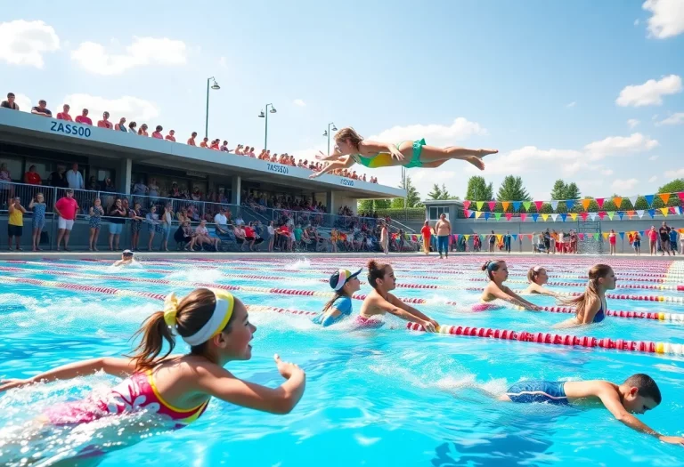 Girls participating in a high school swimming competition