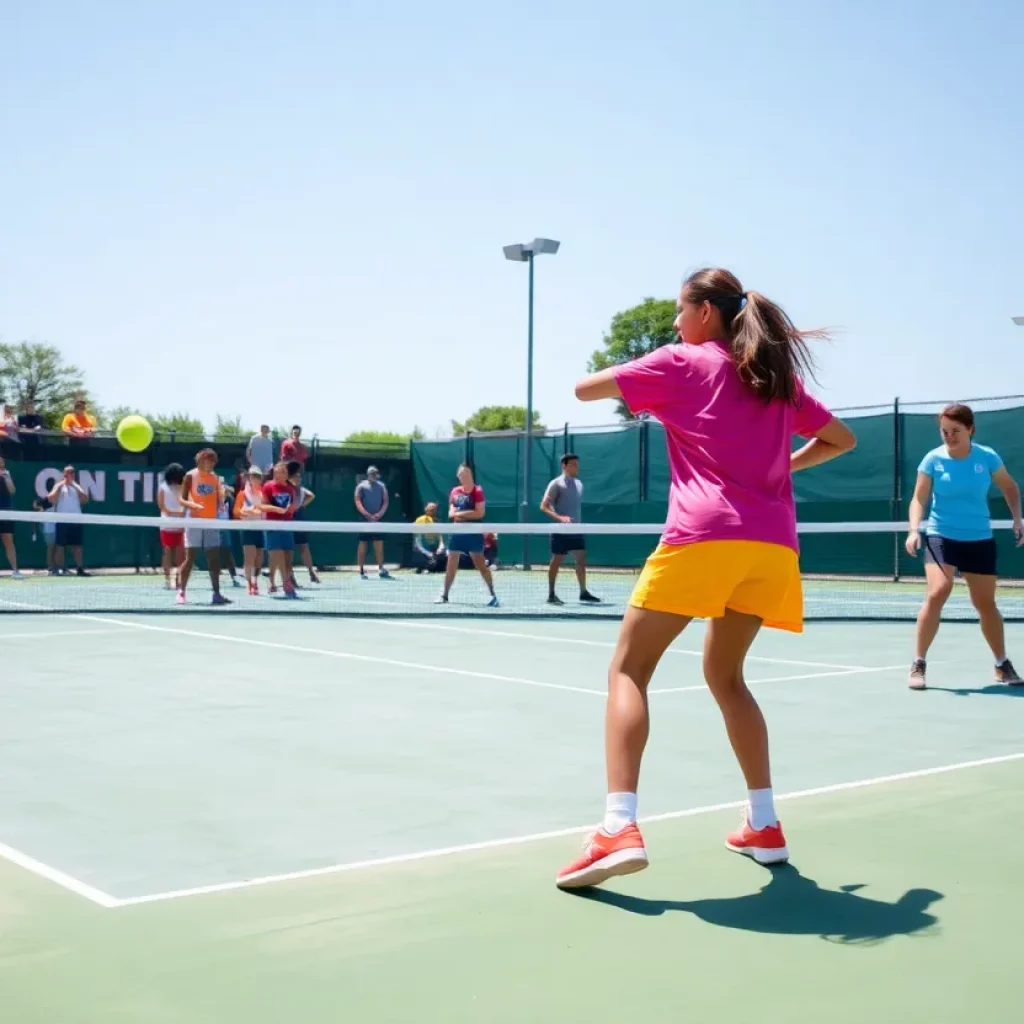 High school tennis players competing on a court