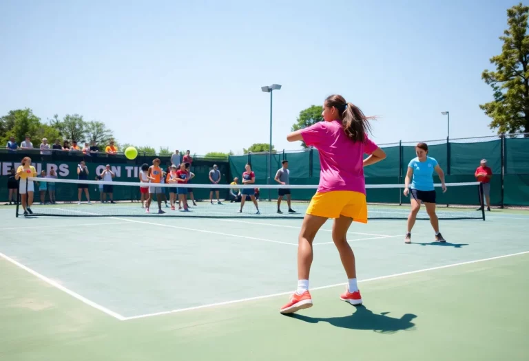 High school tennis players competing on a court