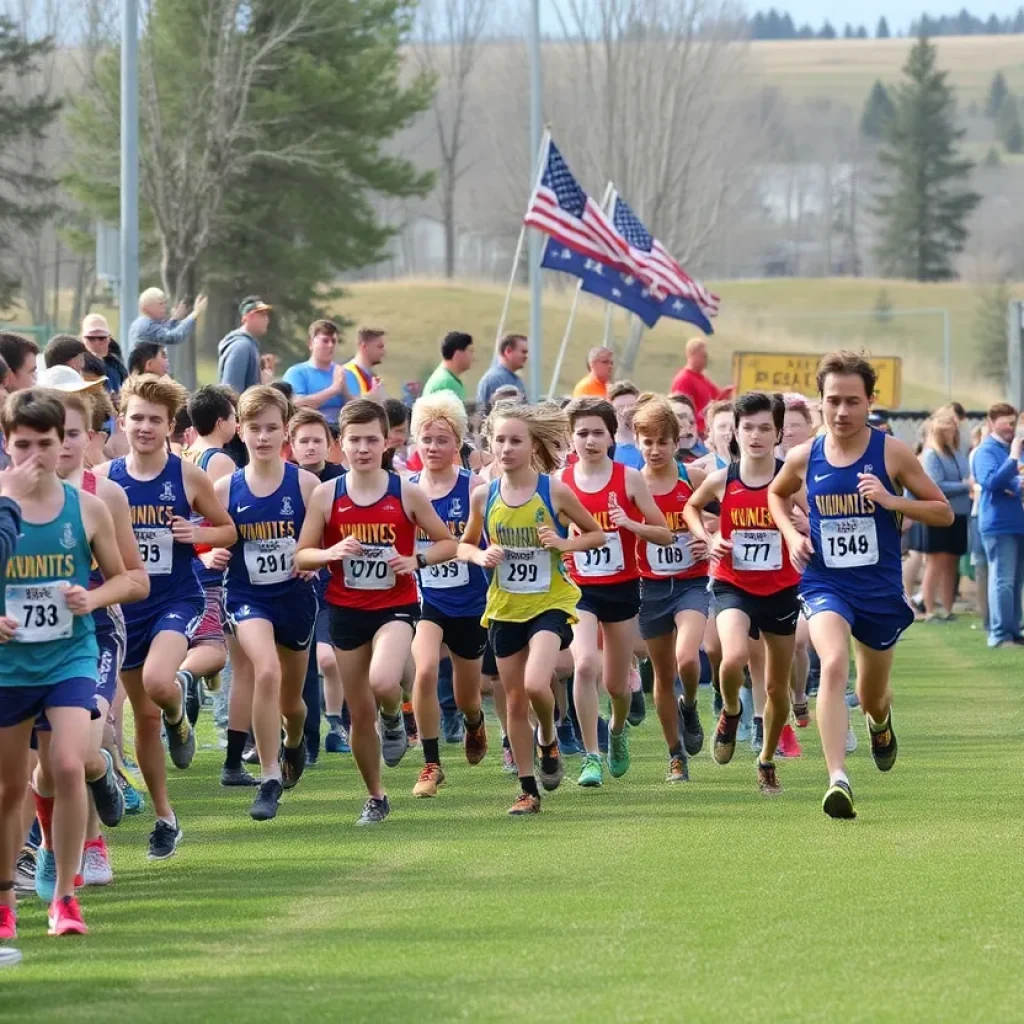 High school runners competing in a cross country race in Wyoming