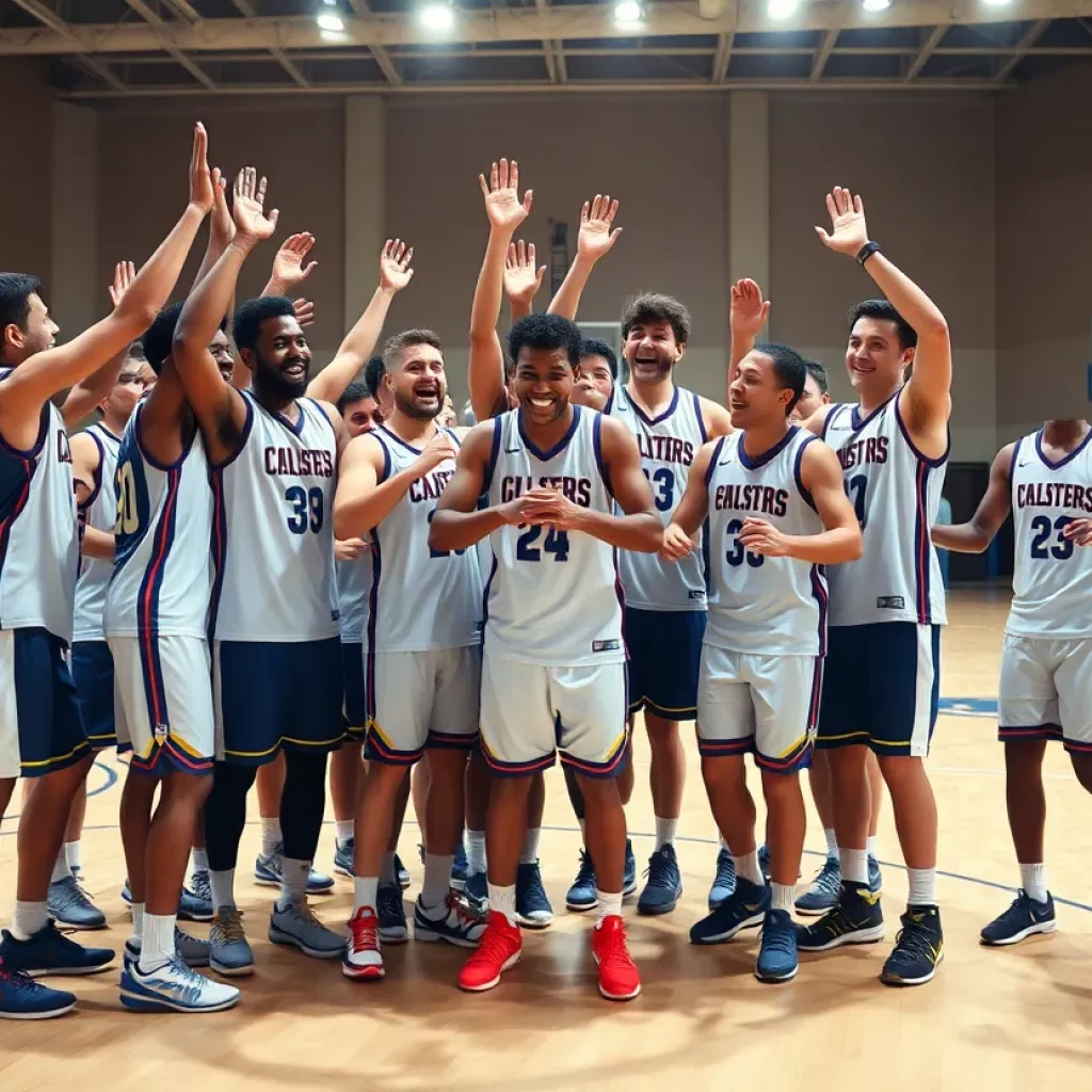 Yale Club Basketball team celebrating their achievements