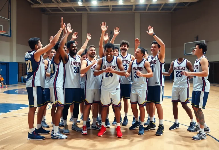 Yale Club Basketball team celebrating their achievements