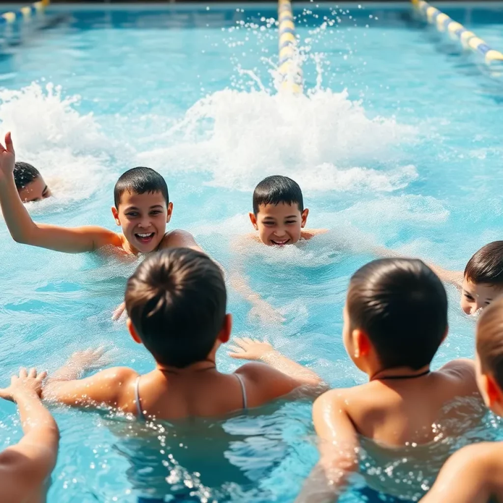 Young swimmers practicing in a pool