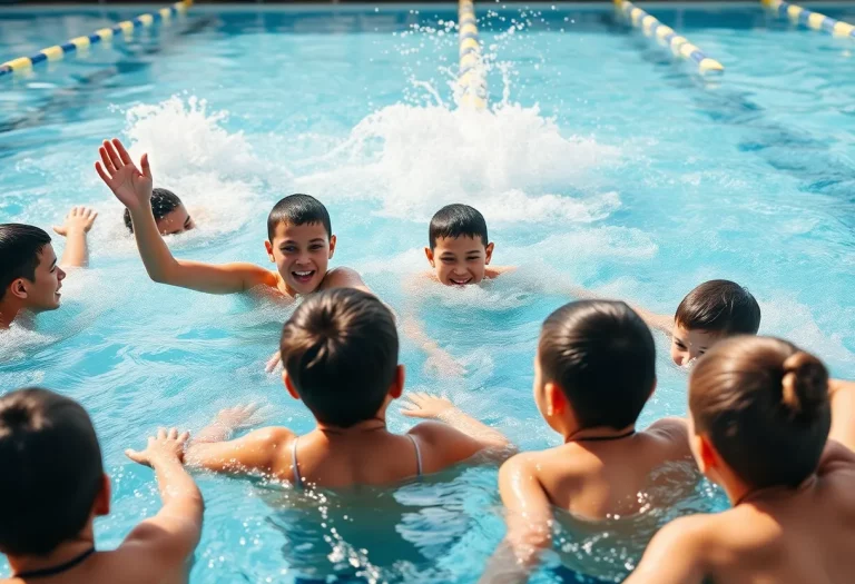 Young swimmers practicing in a pool