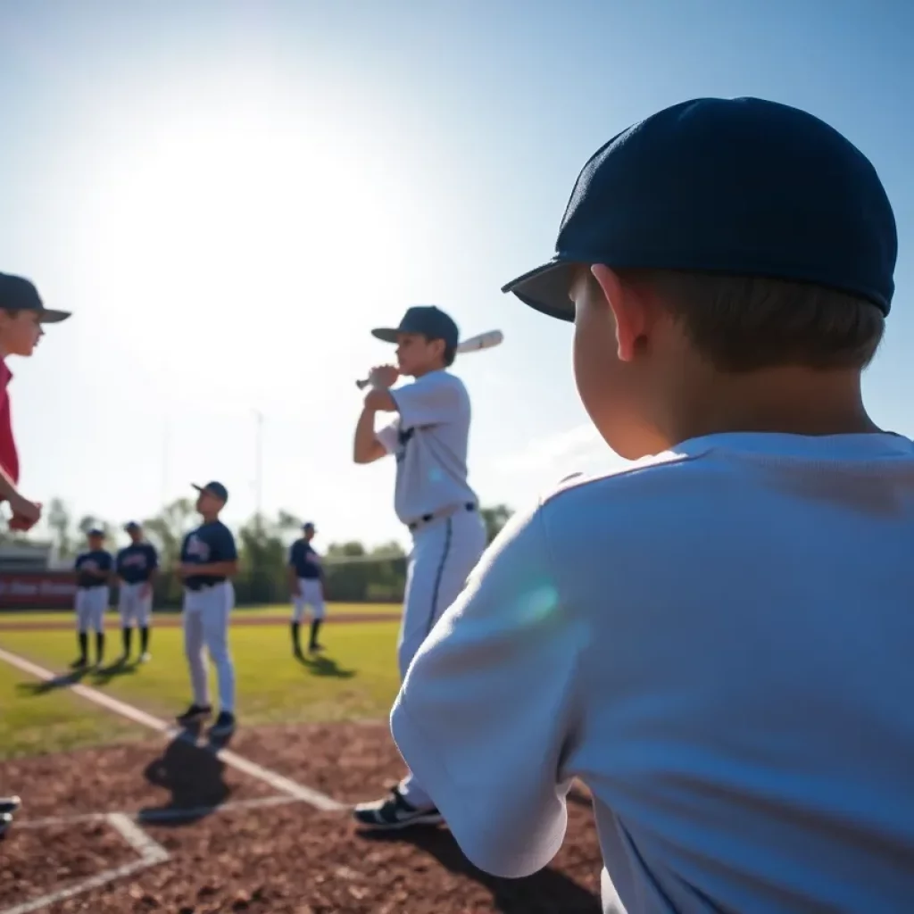 Group of young baseball players practicing on the field
