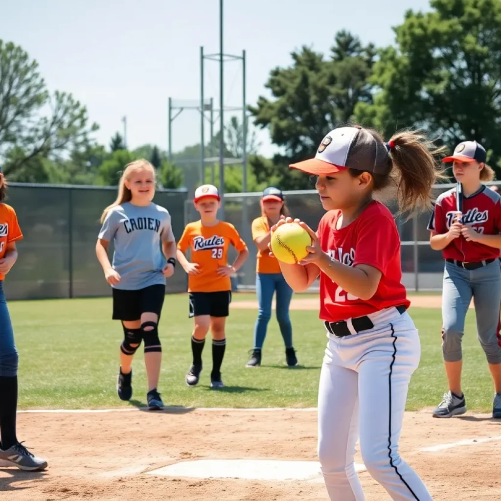 Youth softball players in action on the field