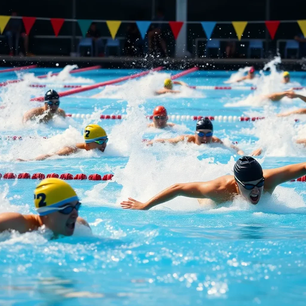 Swimmers competing at the Alexandria Girls Swimming Championship.